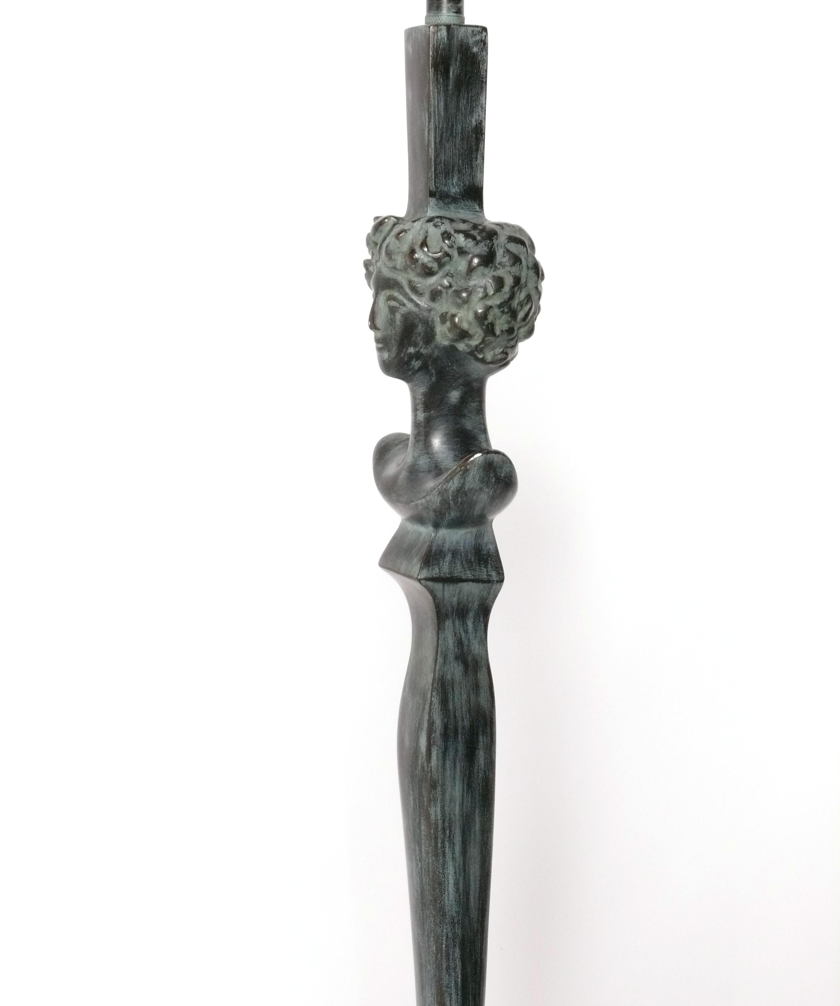 Diego Giacometti Style Floor Lamp in Verdigris Bronze Finish In Good Condition For Sale In Atlanta, GA