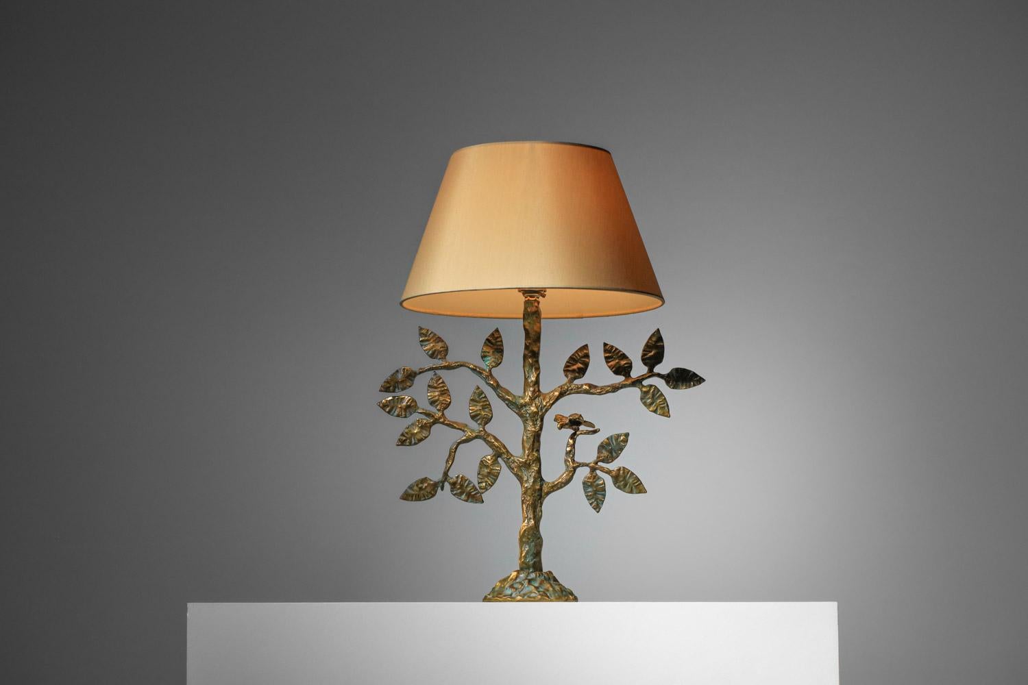 Mid-Century Modern Diego Giacometti-style gilt bronze tree-leaf table lamp 