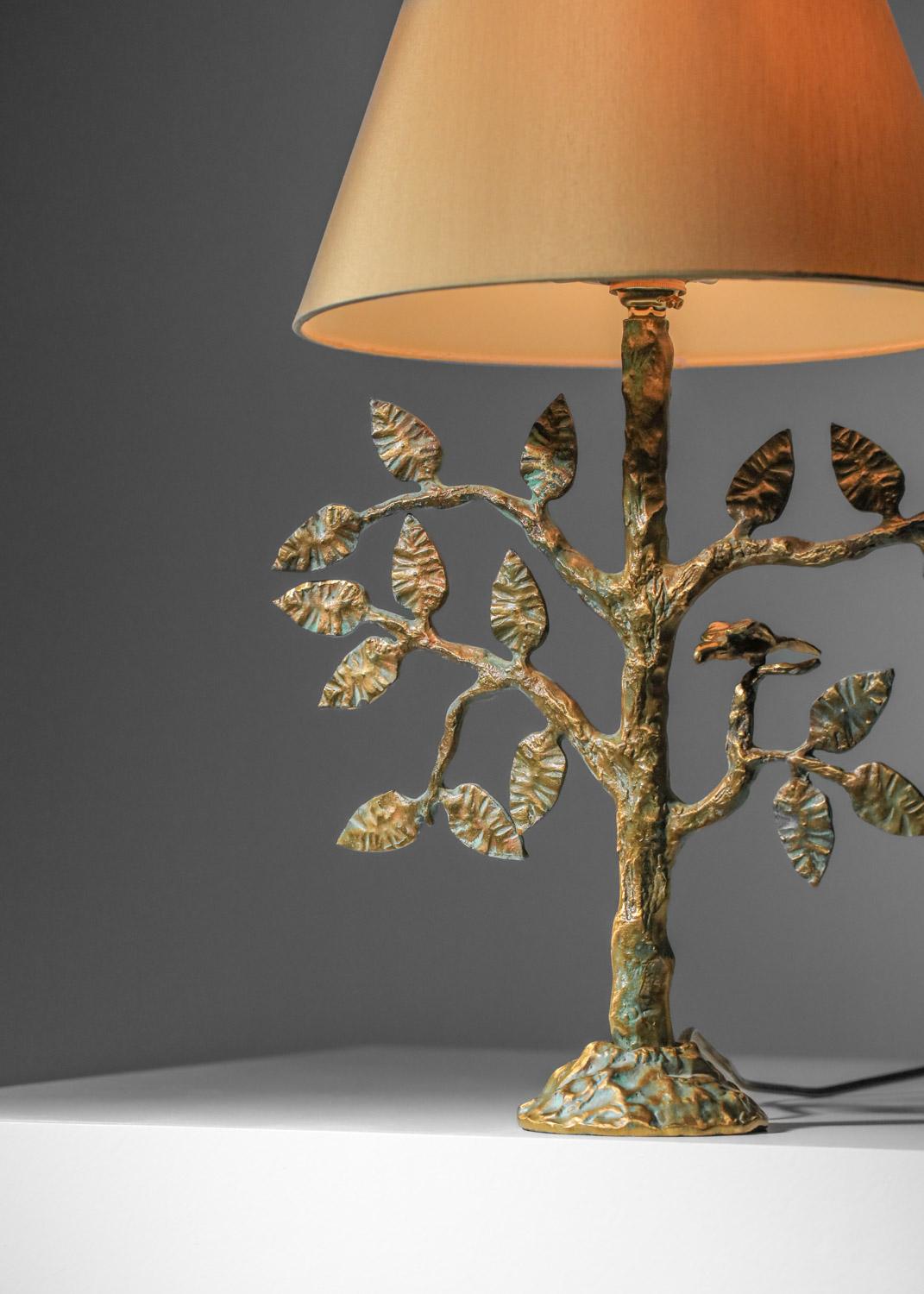 French Diego Giacometti-style gilt bronze tree-leaf table lamp 