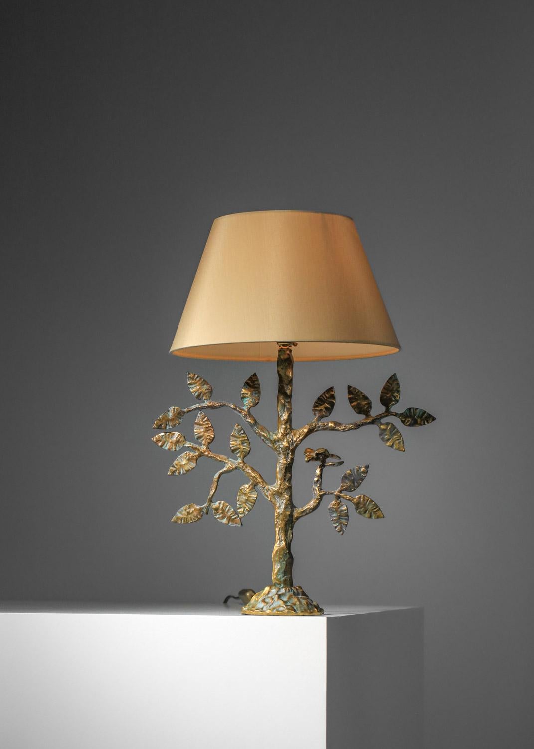 Mid-20th Century Diego Giacometti-style gilt bronze tree-leaf table lamp 