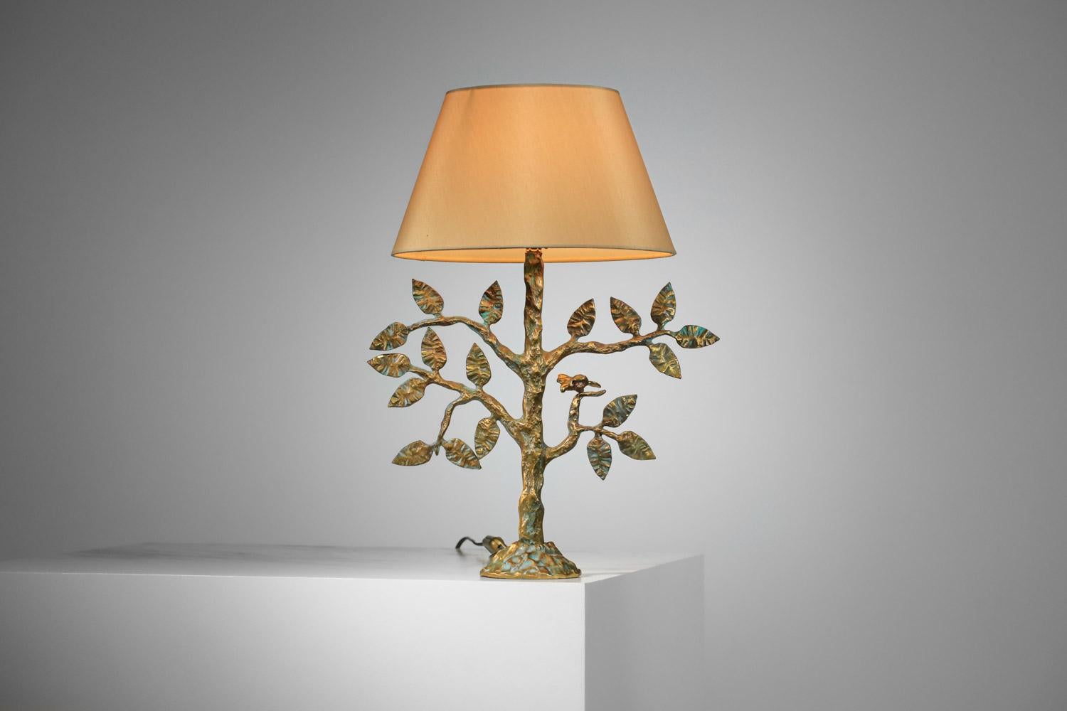 Bronze Diego Giacometti-style gilt bronze tree-leaf table lamp 