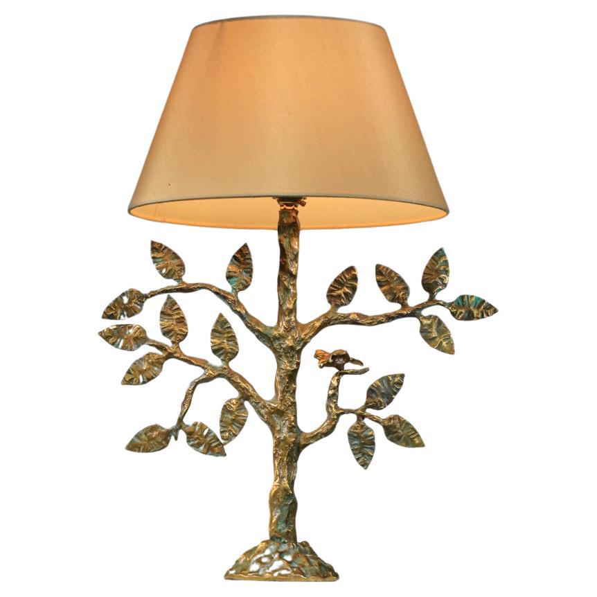 Diego Giacometti-style gilt bronze tree-leaf table lamp 