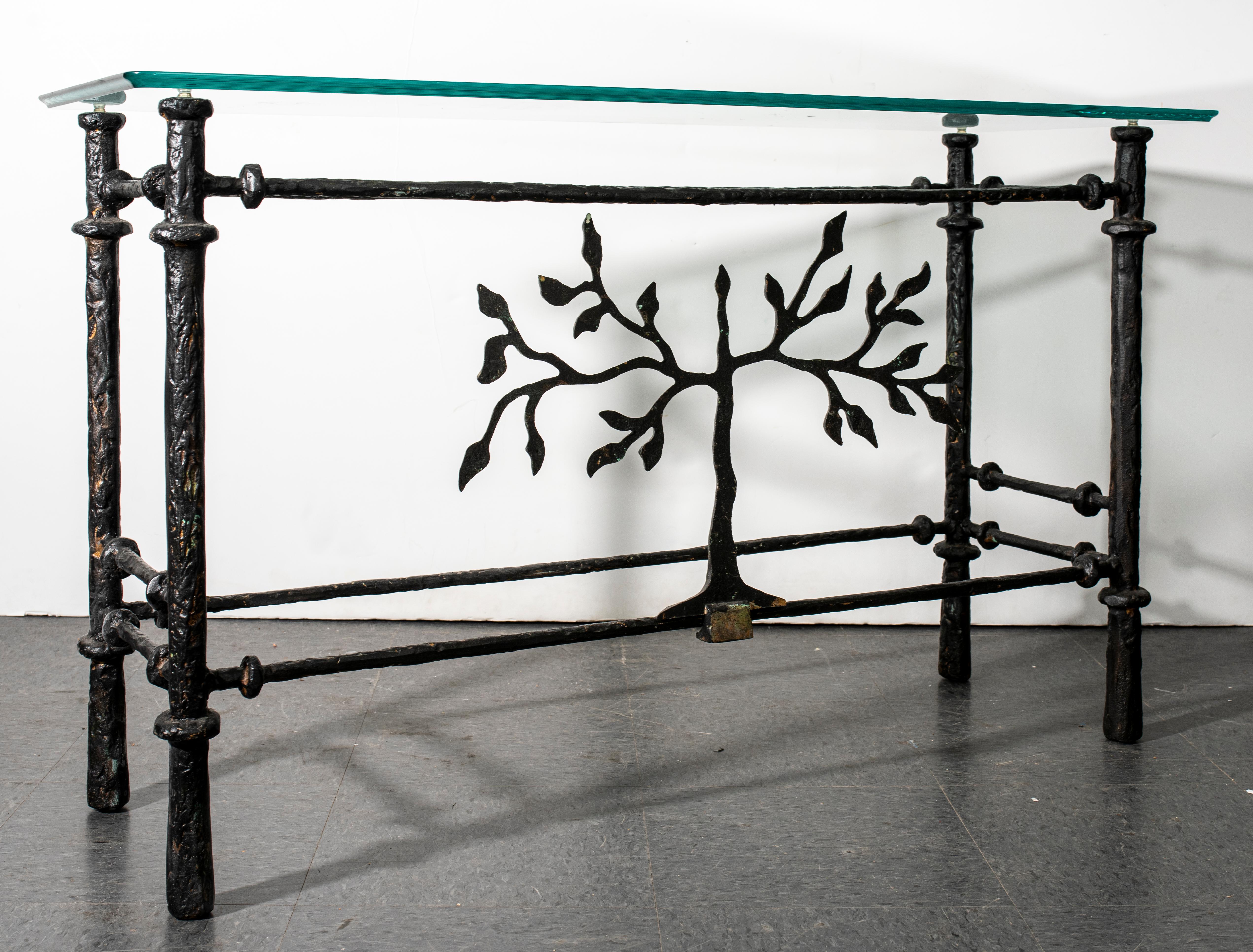 20th Century Diego Giacometti Style Glass Top Console Table
