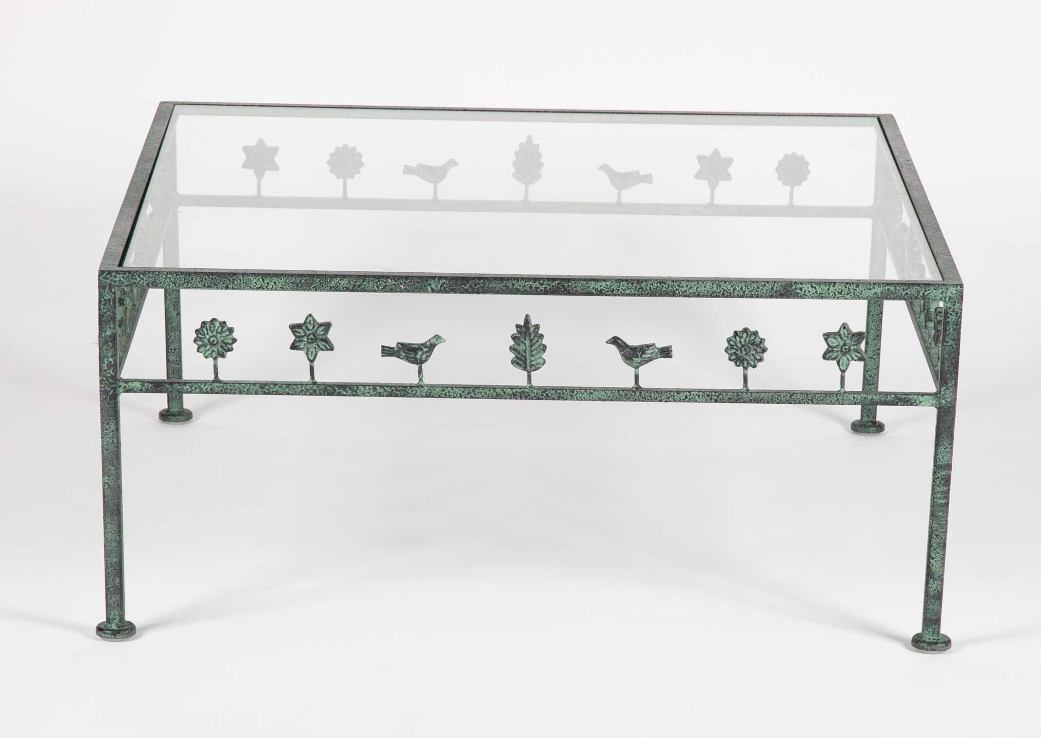 Mid-Century Modern Diego Giacometti Style Iron and Glass Coffee Table