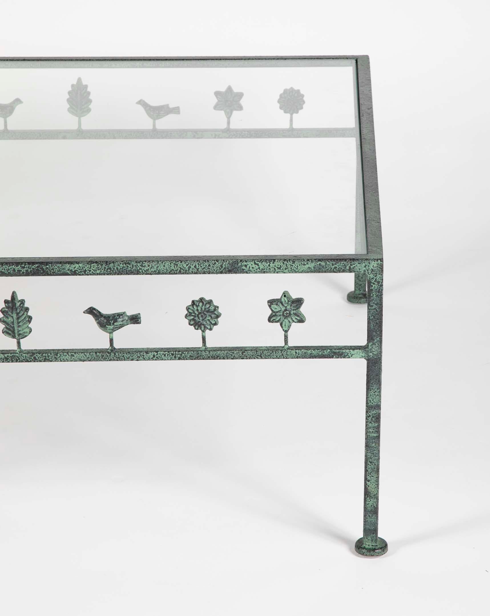 French Diego Giacometti Style Iron and Glass Coffee Table