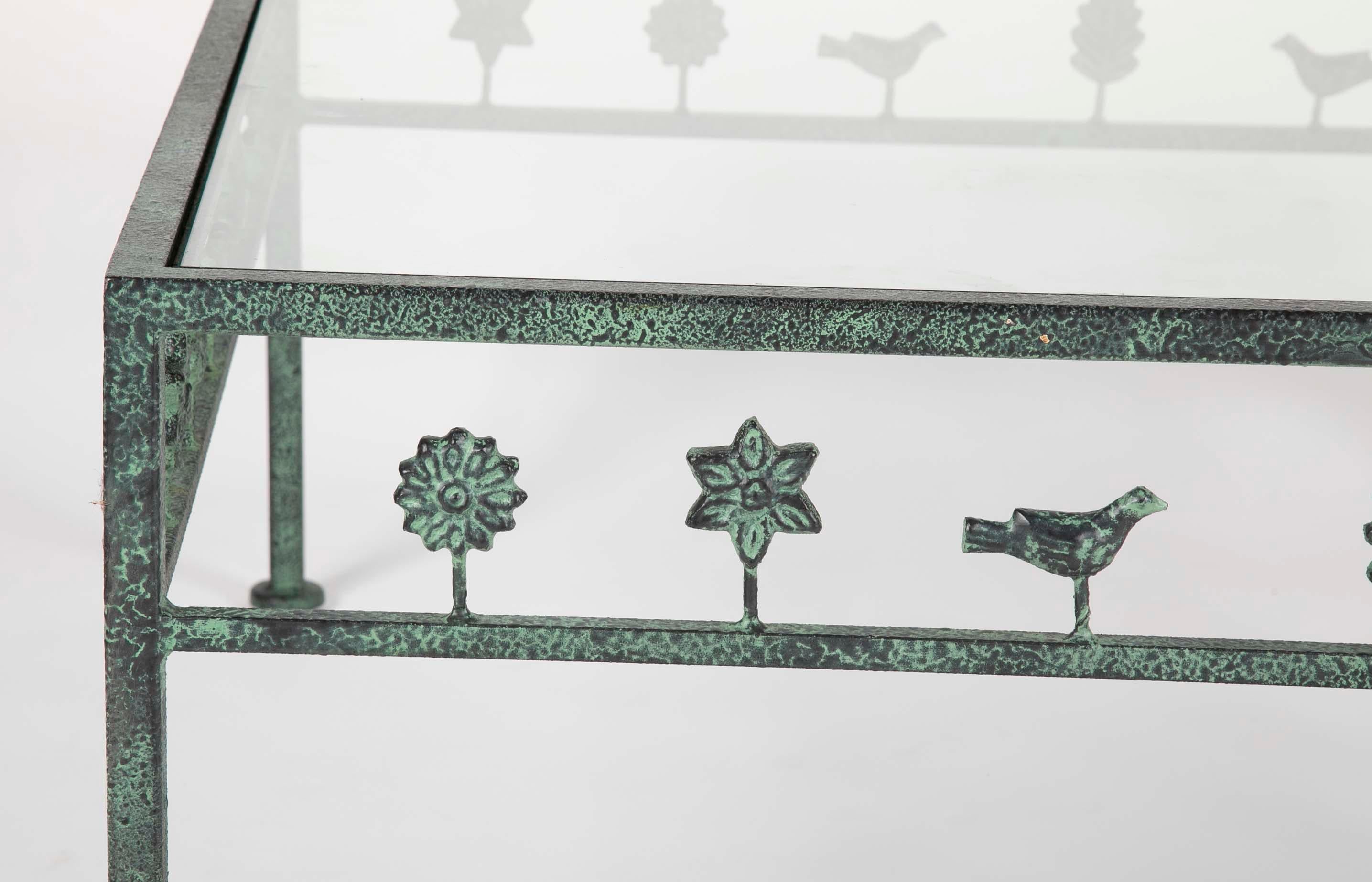 Diego Giacometti Style Iron and Glass Coffee Table In Excellent Condition In Stamford, CT