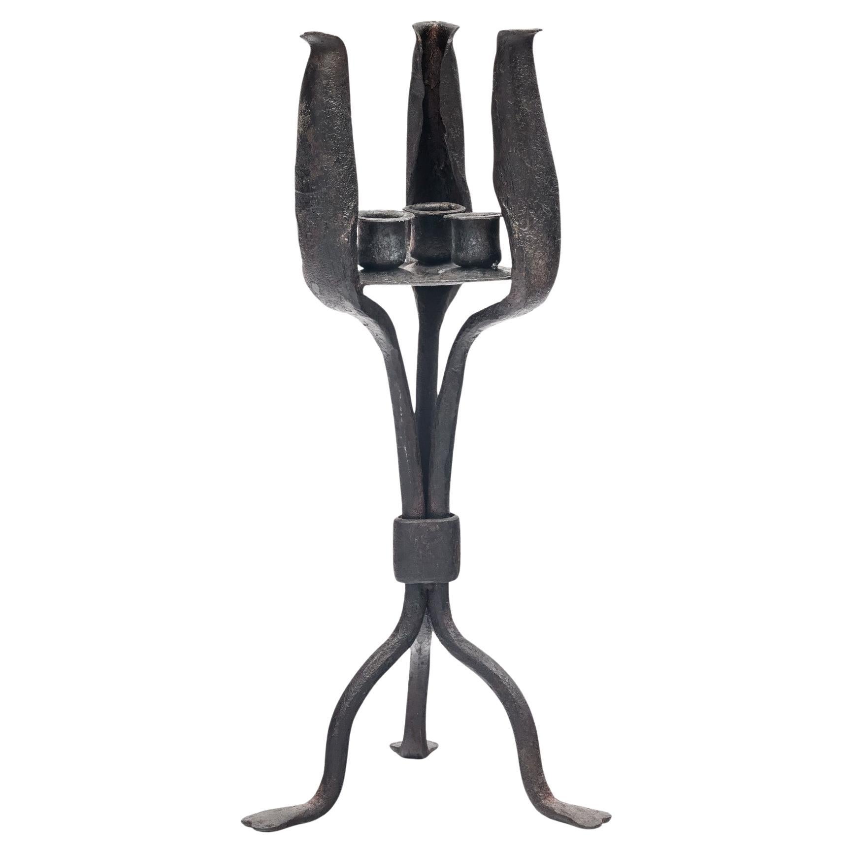 Diego Giacometti Style Iron Candlestick For Sale