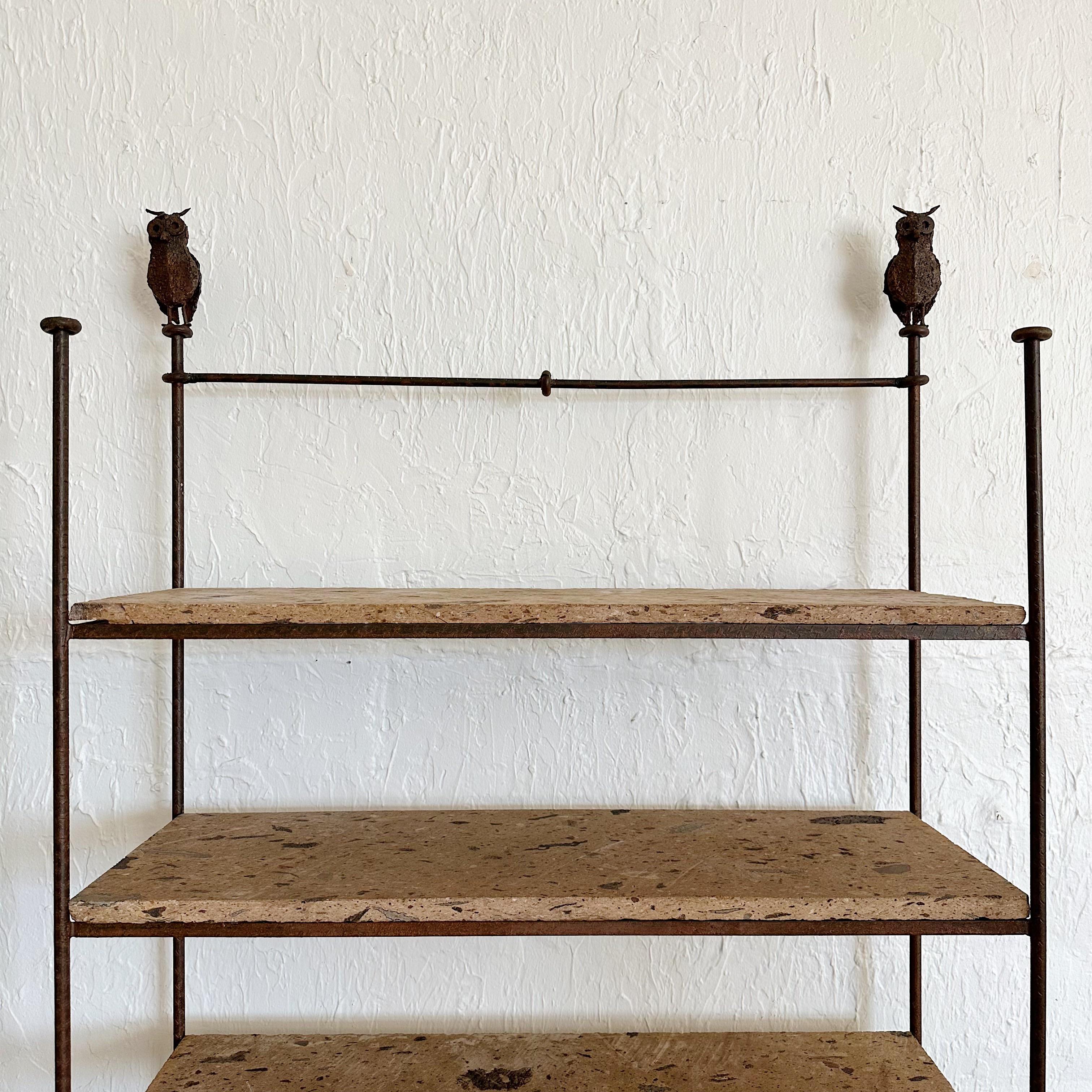 Mid-Century Modern Diego Giacometti Style Wrought Iron and Cantera Stone Book Shelves