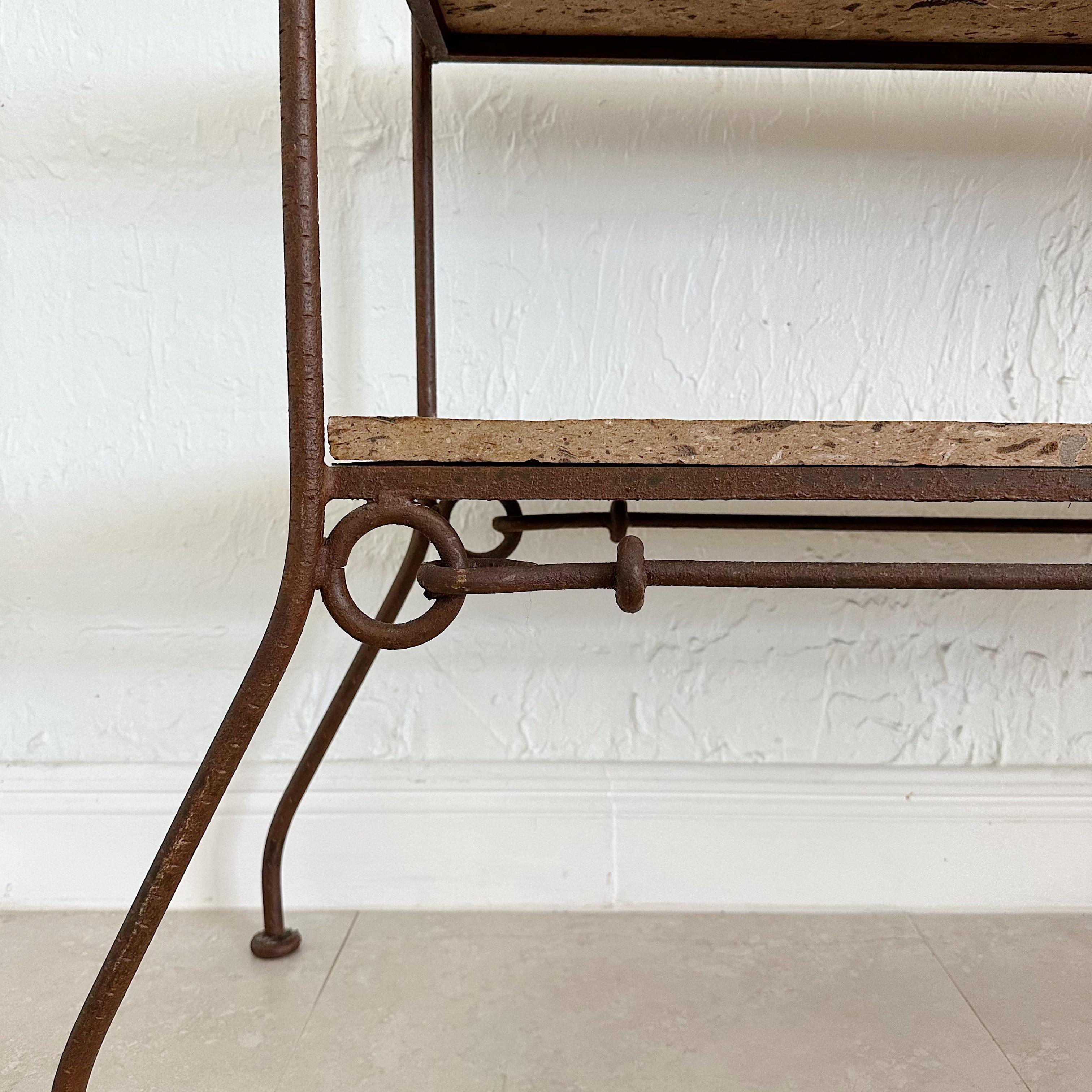 Late 20th Century Diego Giacometti Style Wrought Iron and Cantera Stone Book Shelves