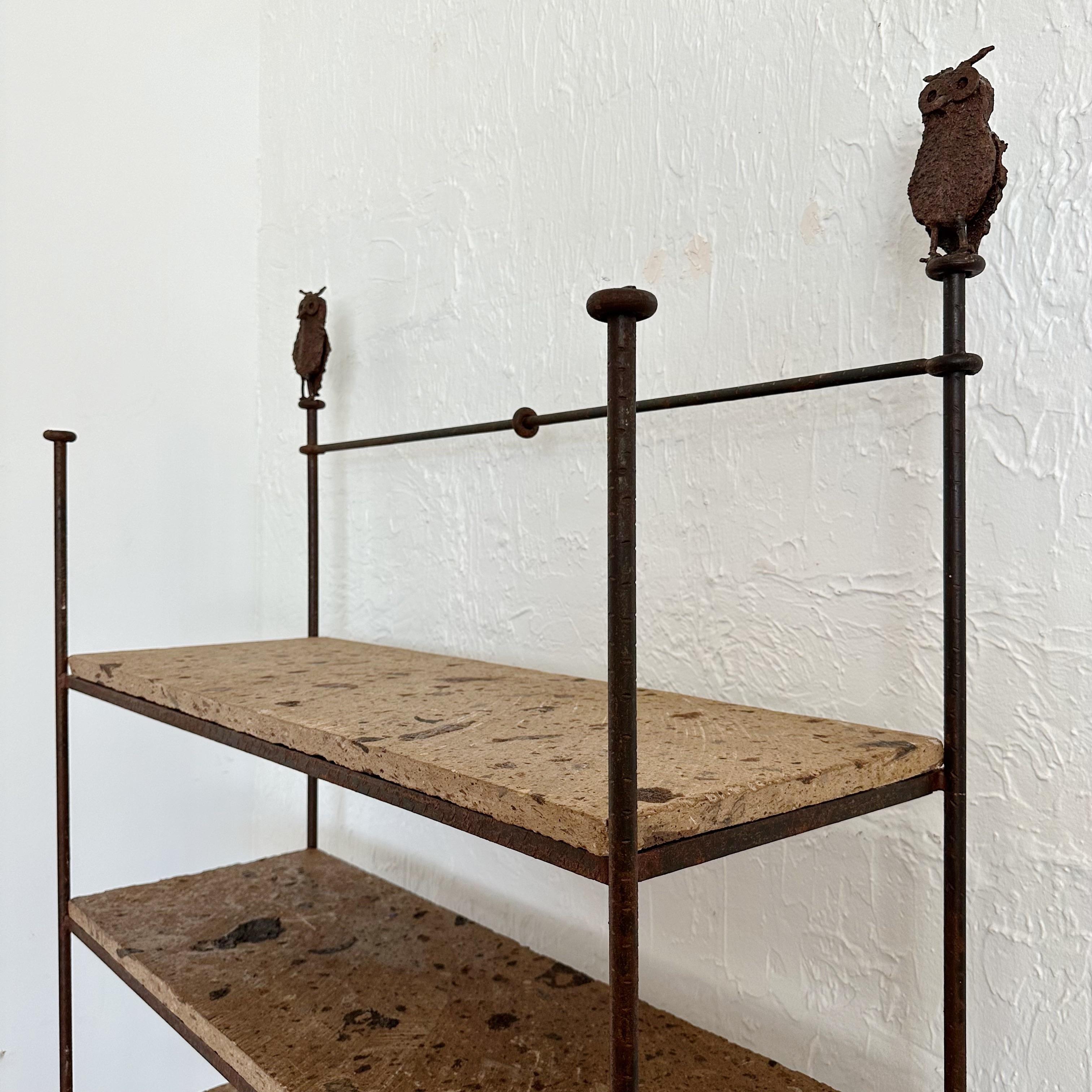 Diego Giacometti Style Wrought Iron and Cantera Stone Book Shelves 1