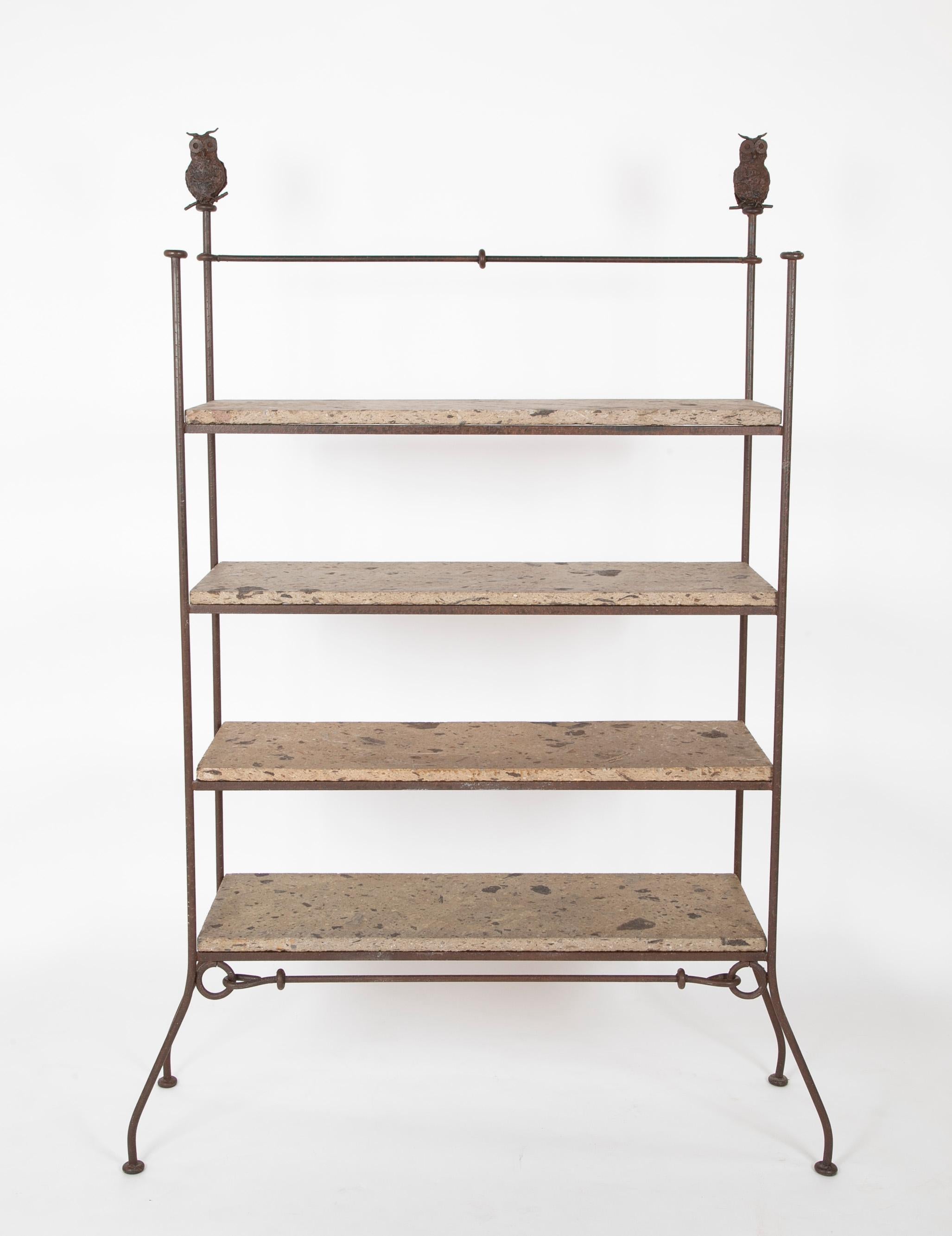 Mid-Century Modern Diego Giacometti Style Wrought Iron and Stone Book Shelves
