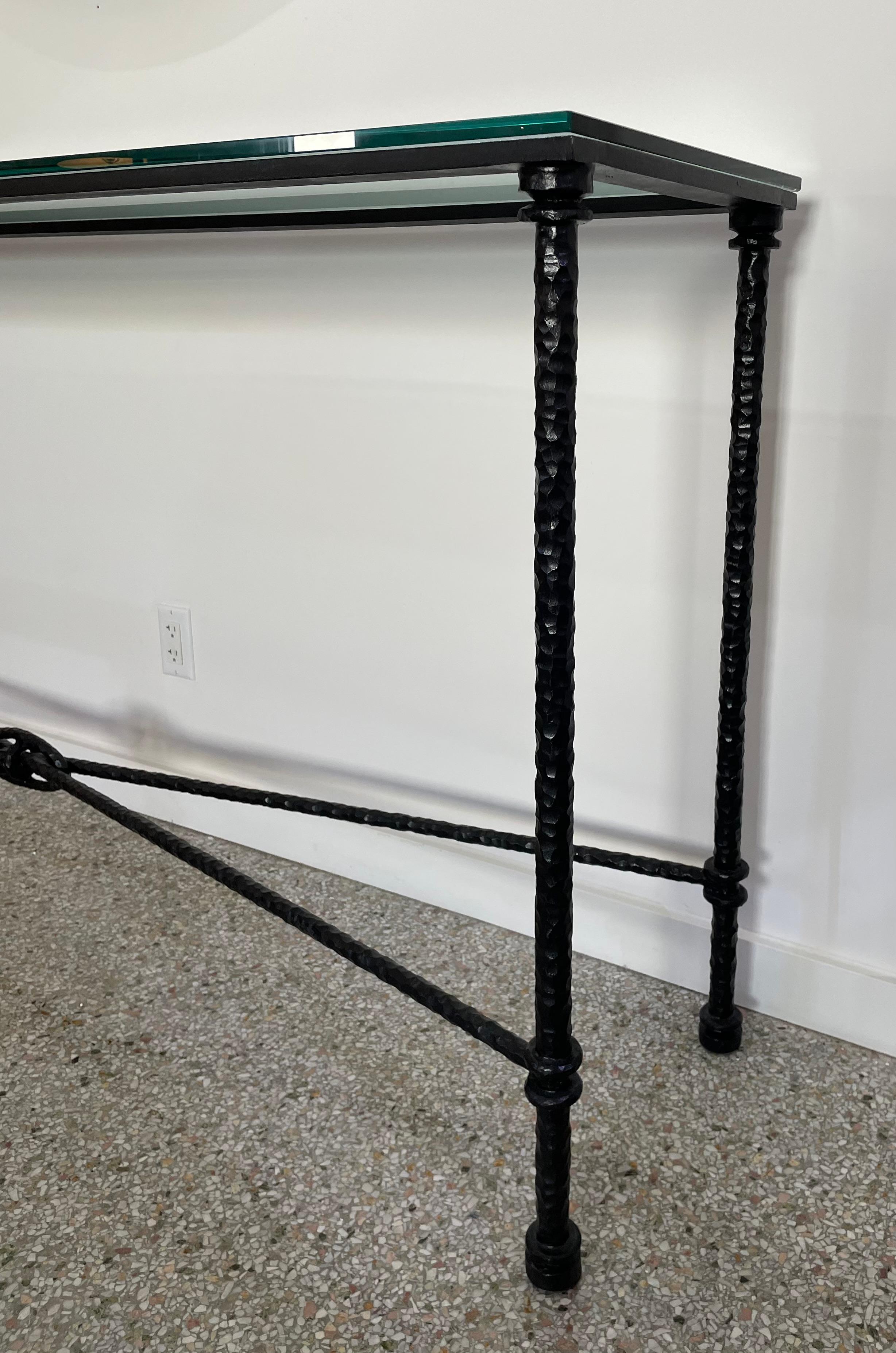 Hand-Crafted Diego Giacometti Style Wrought Iron Console Table For Sale