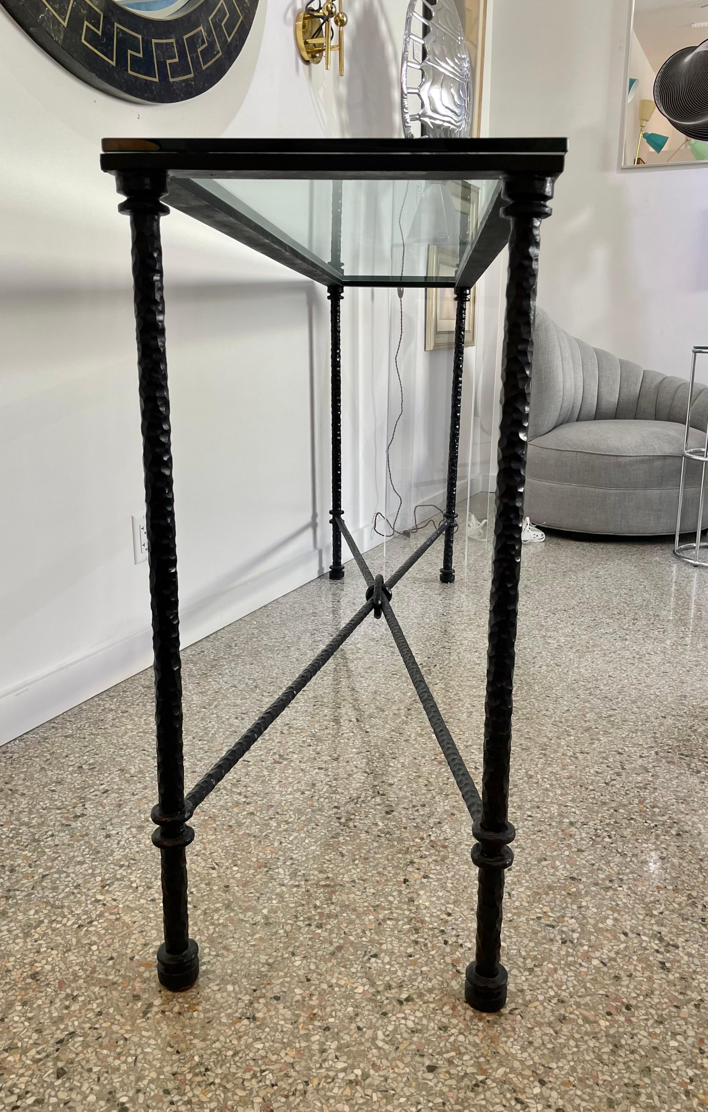 Glass Diego Giacometti Style Wrought Iron Console Table For Sale