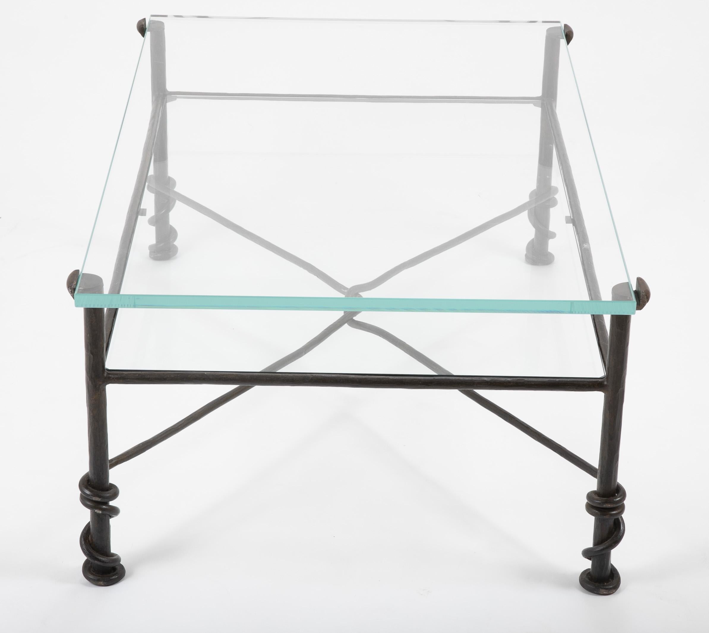 Diego Giacometti Style Wrought Iron Glass Topped Coffee Table 5