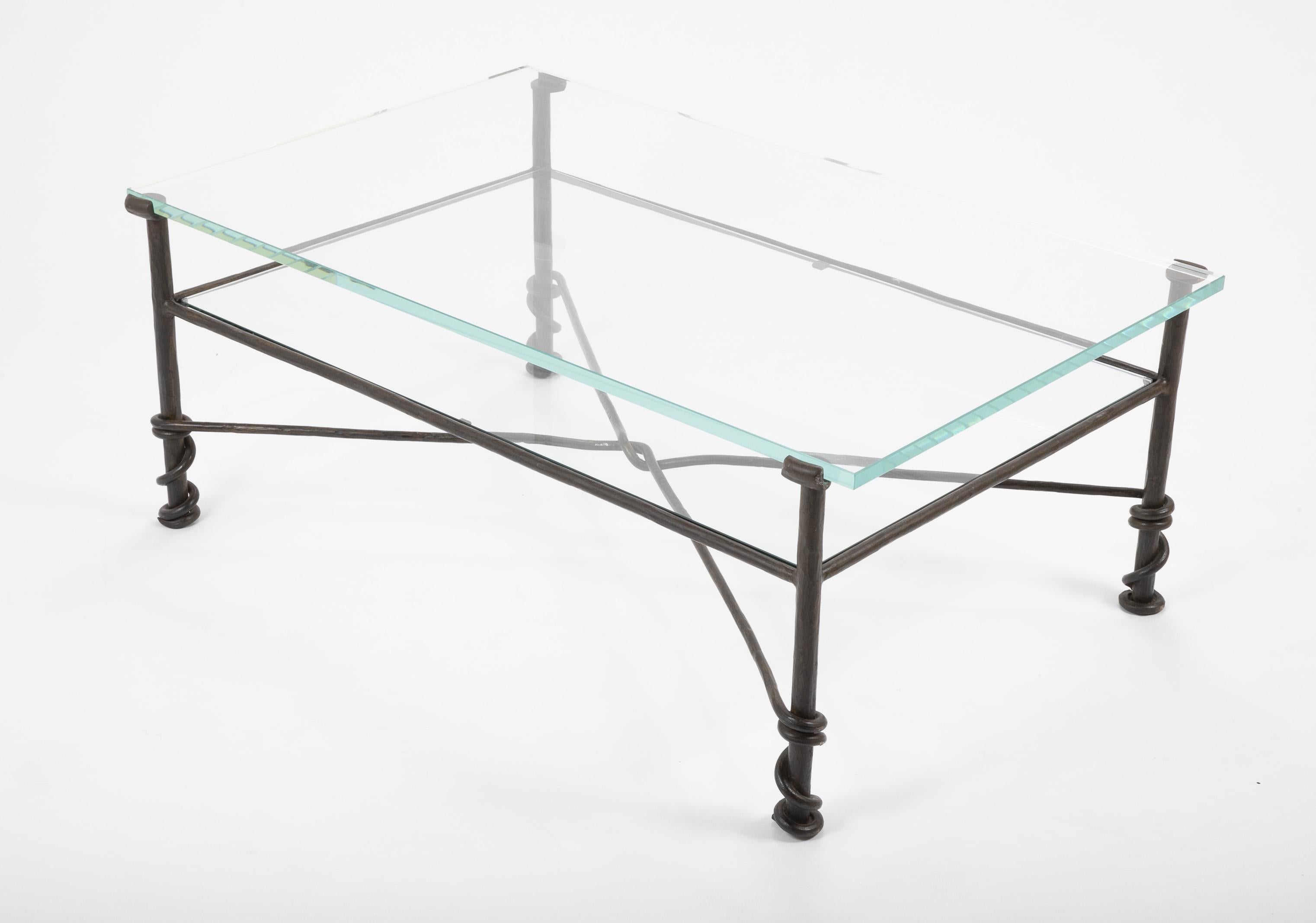 Mid-Century Modern Diego Giacometti Style Wrought Iron Glass Topped Coffee Table