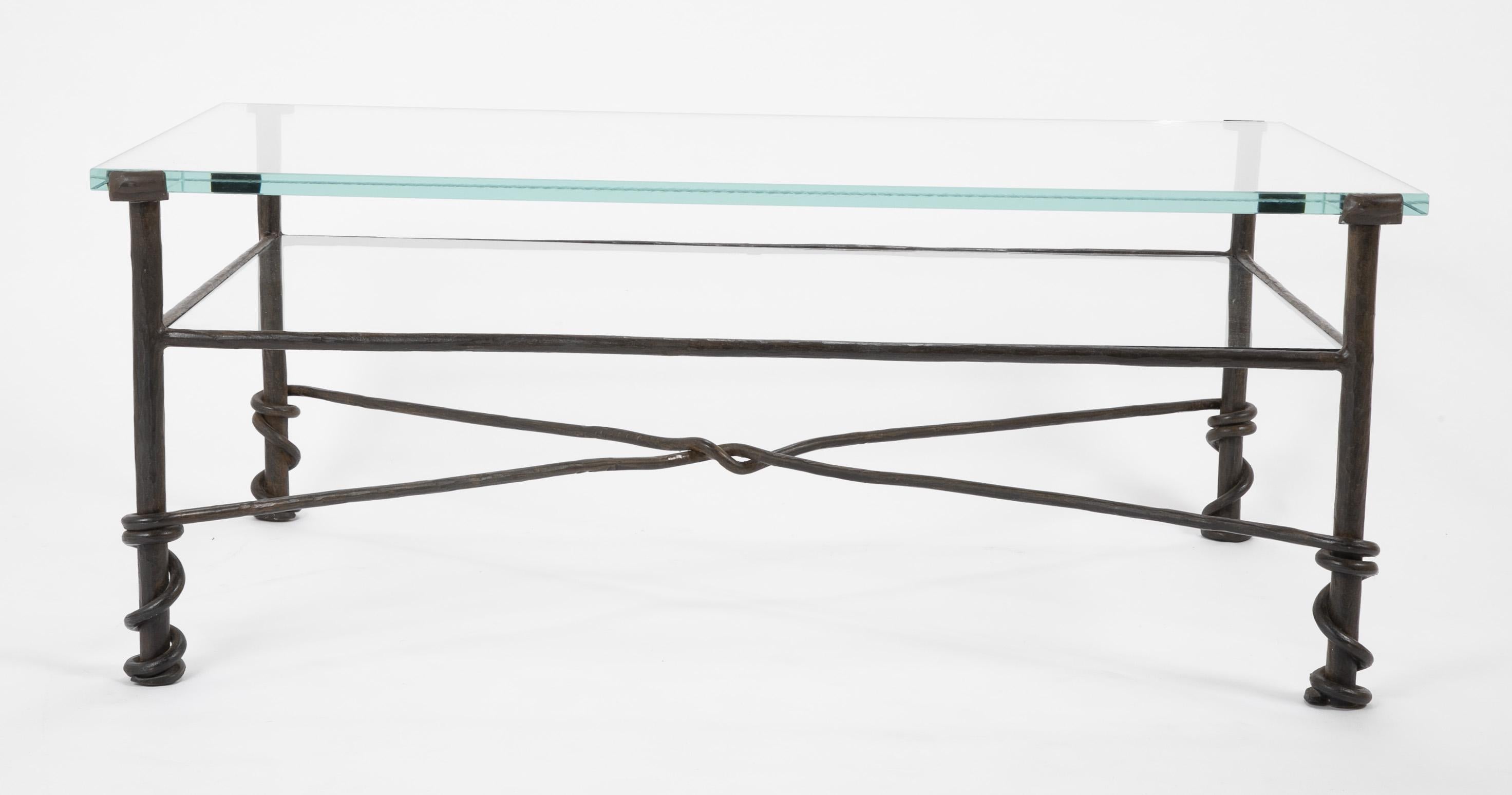 20th Century Diego Giacometti Style Wrought Iron Glass Topped Coffee Table