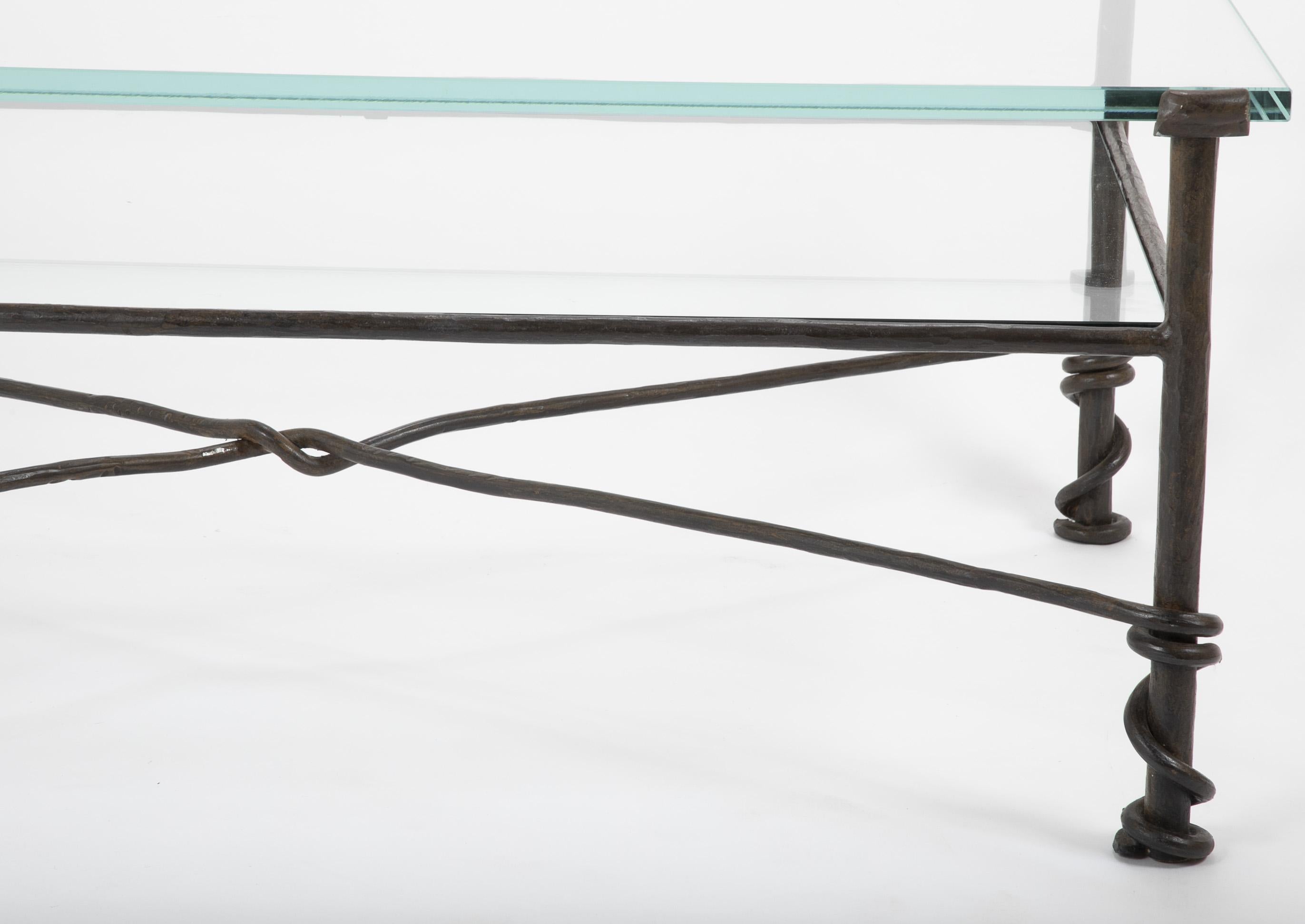 Diego Giacometti Style Wrought Iron Glass Topped Coffee Table 2