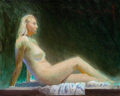 "Reclining Nude in Green" Oil Painting