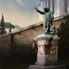 "La sombra del tirano" (2025), Pintura fotorrealista original de un paisaje urbano antiguo