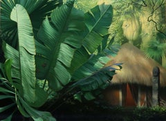 "Where the Jungle Speaks" (2025), peinture originale photoréaliste d'un village de la jungle