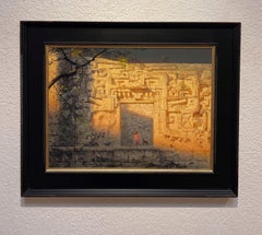 "Xibalbá" Fotorealistisches Stillleben der Maya-Architektur, Ölgemälde auf Tafel
