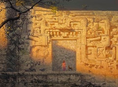 "Xibalbá" Fotorealistisches Stillleben der Maya-Architektur, Ölgemälde auf Tafel
