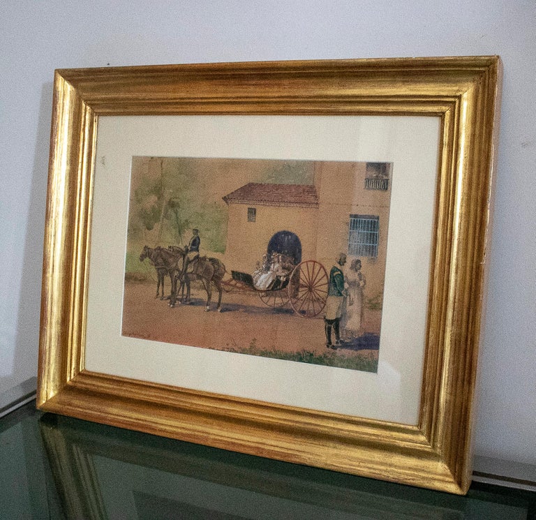 Diego Guevara, 1941 Pair of Cuban Colonial Watercolours W/ People Scenes Framed For Sale 9