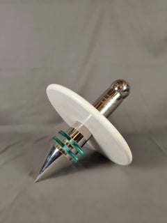 Sculpture toupie en verre chromé et marbre Diego Matthai