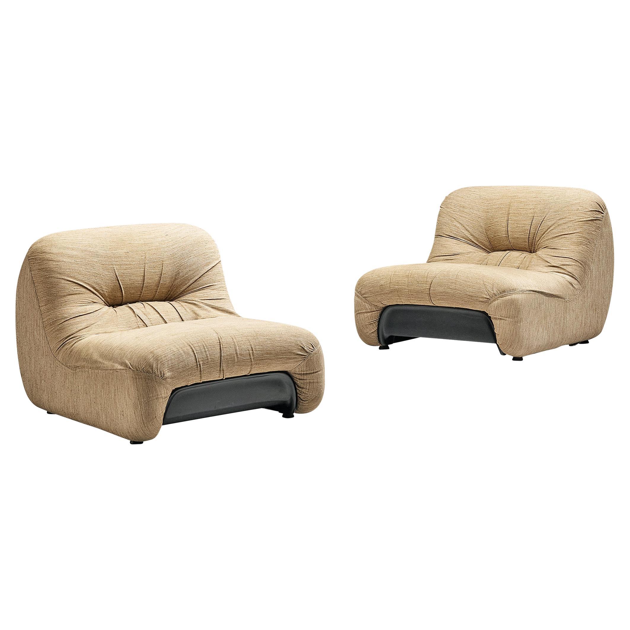 Diego Mattu for 1P Pair of 'Malù' Lounge Chairs in Beige Upholstery  For Sale