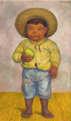 Vintage Niño Indígena Con Pelota By Diego Rivera