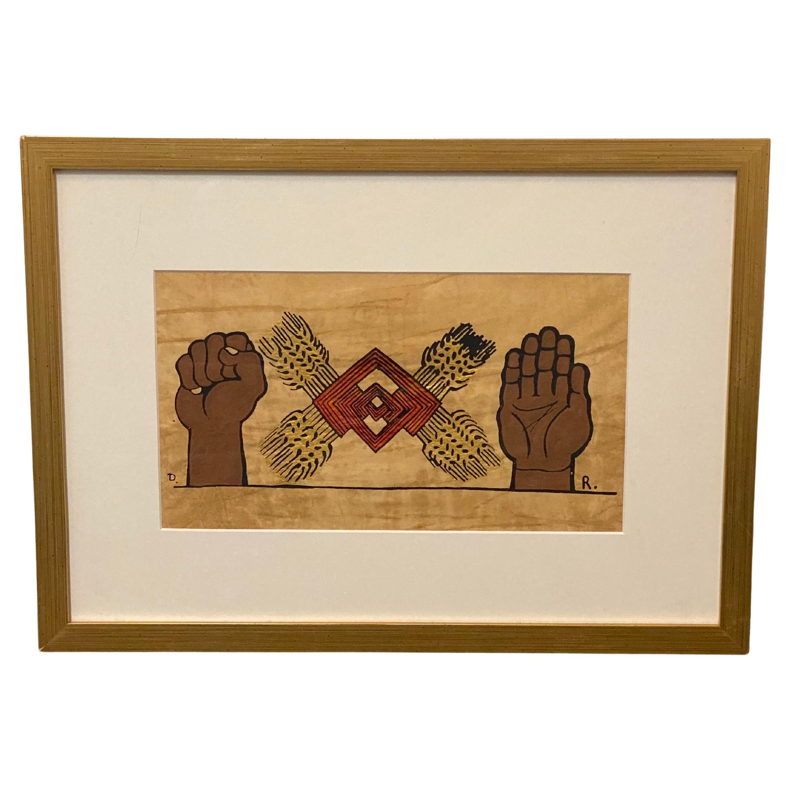 Symbolische Lithographie „Struggle and Fraternity“ von Diego Rivera