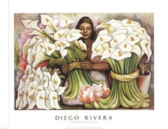 1995 After Diego Rivera 'Vendedora de Alcatraces' Green, White Offset Lithograph