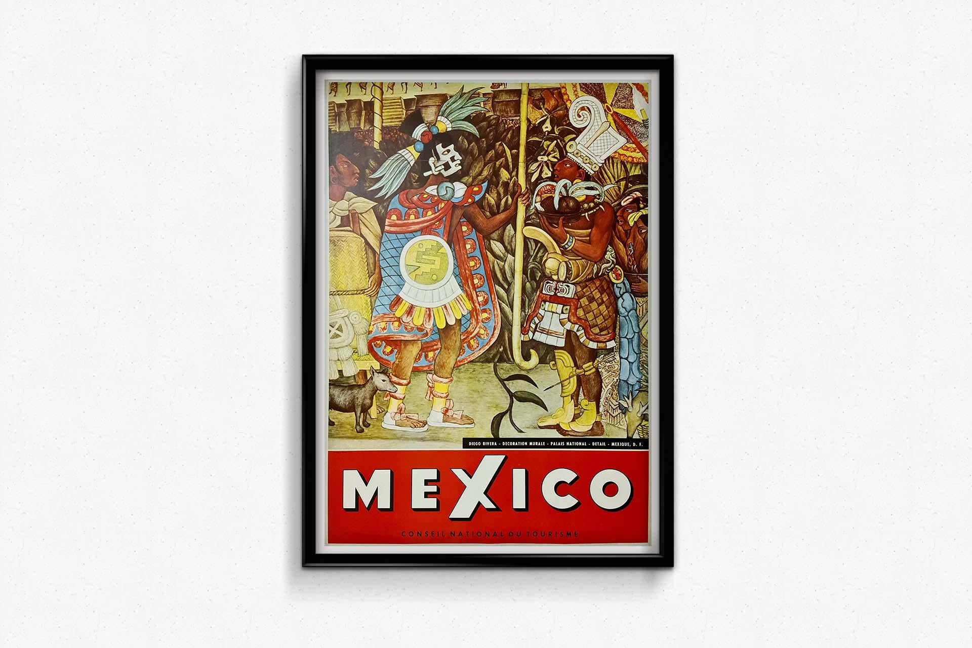 Circa 1955 affiche de voyage de l'artiste mexicain Diego Rivera - Mexique en vente 3