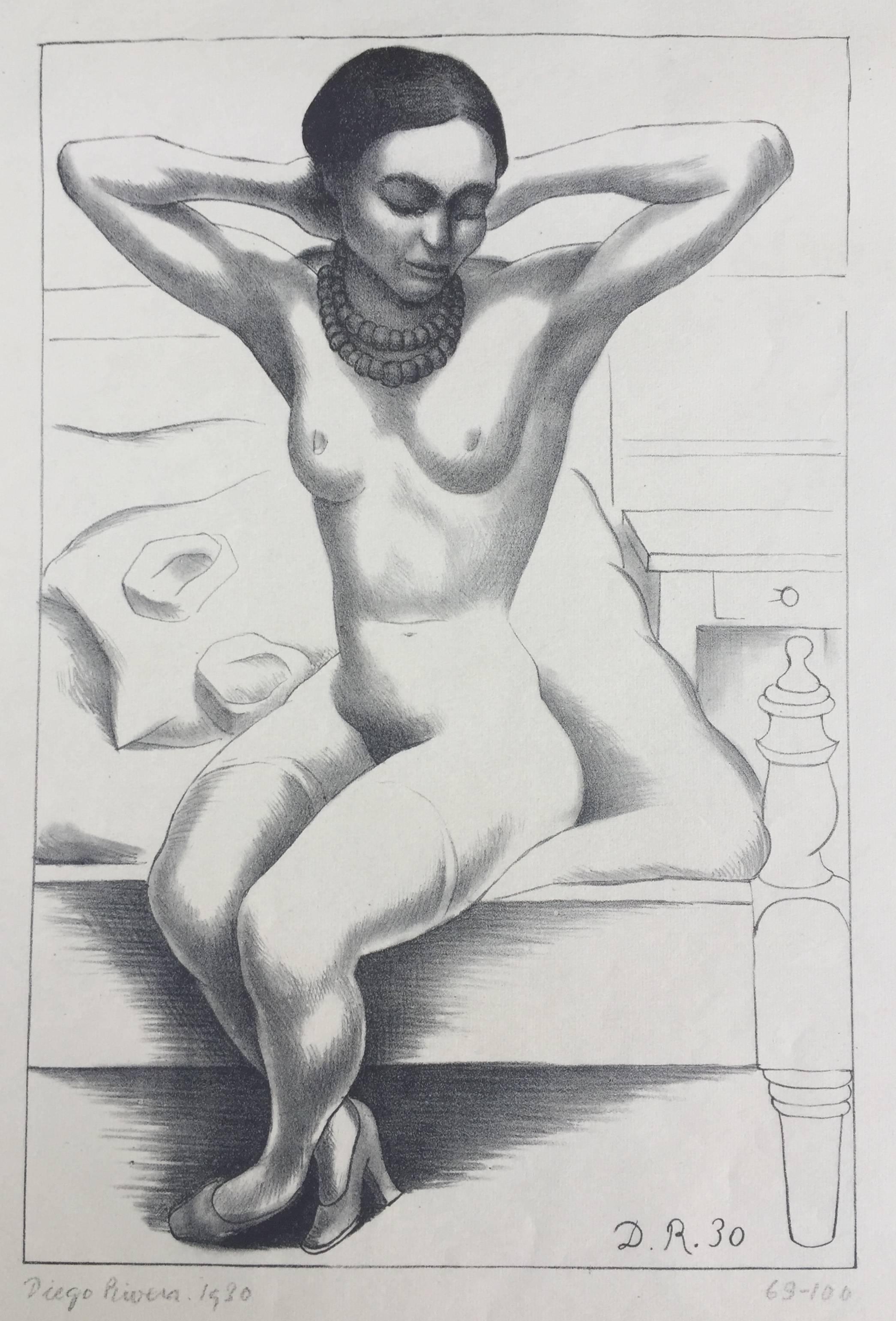              FRIDA KAHLO - (NUDE SITTING) - Print by Diego Rivera