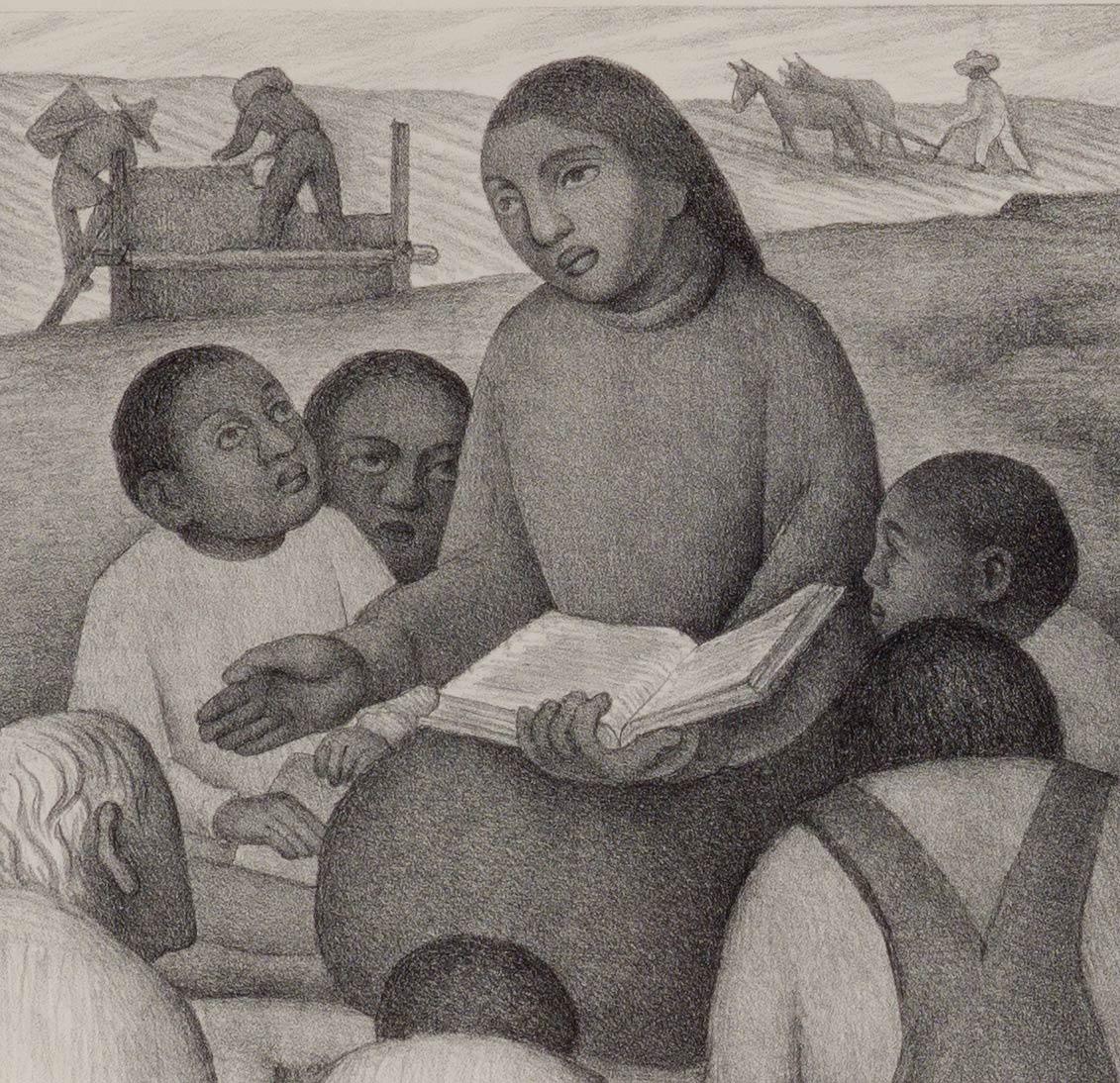 Open Air School ( ikonisches Bild eines mexikanischen Lehrers von mexikanischem Wandmaler) – Print von Diego Rivera