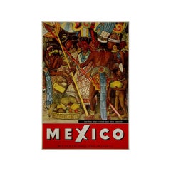 Affiche de voyage originale de Diego Rivera -  Mural du palais national du Mexique