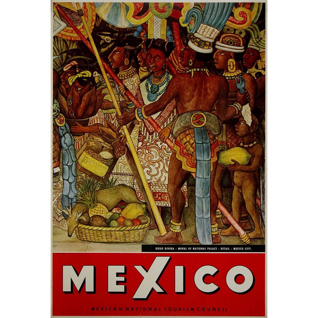 Original Reiseplakat von Diego Rivera -  Wandgemälde des nationalen Palastes in Mexiko