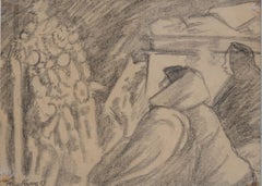 Diego Rivera Signed Charcoal Detail Study for a Mural Section