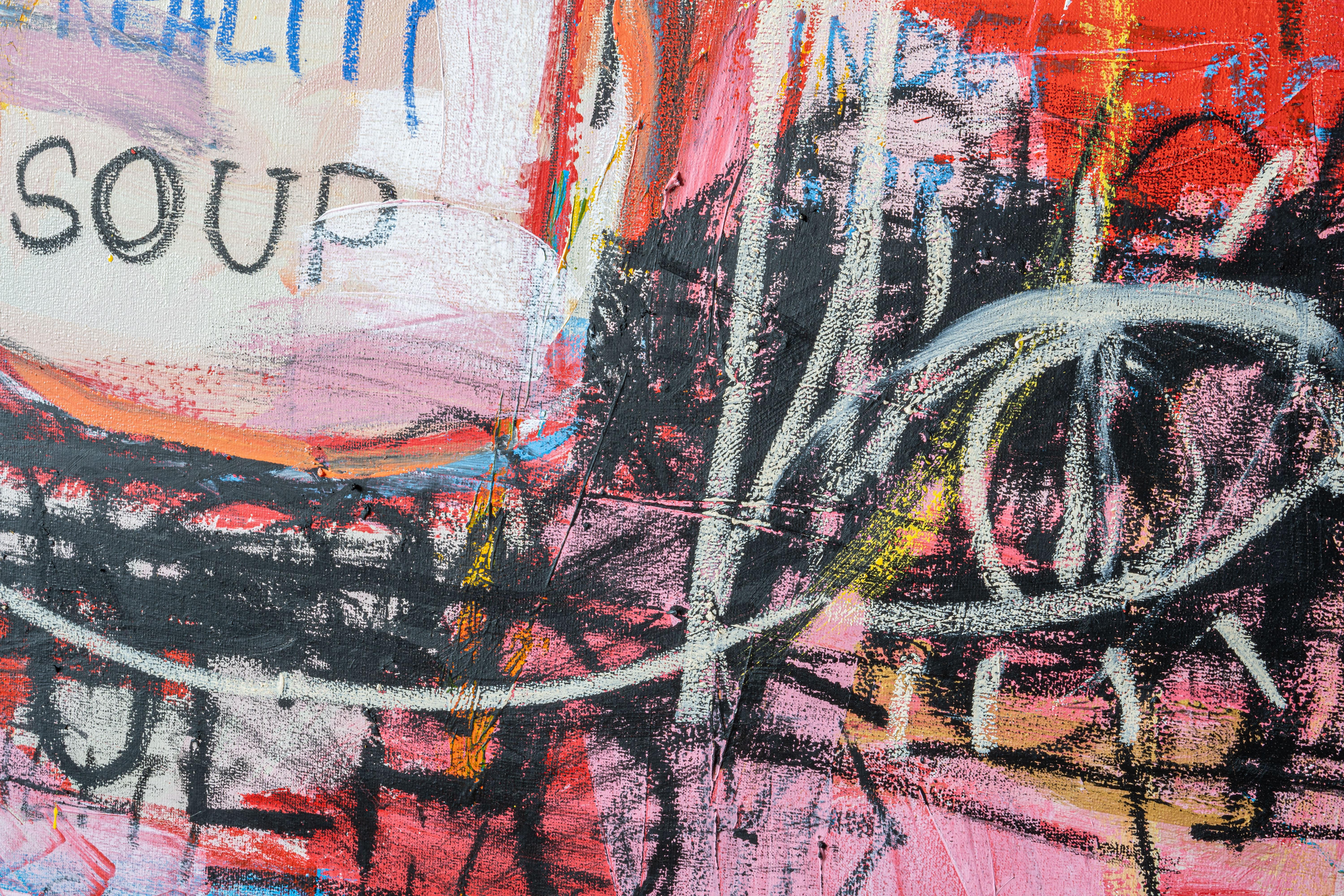 AI Sopa de realidad Arte callejero al estilo Basquiat - Figurative Painting Rosa de Diego Tirigall
