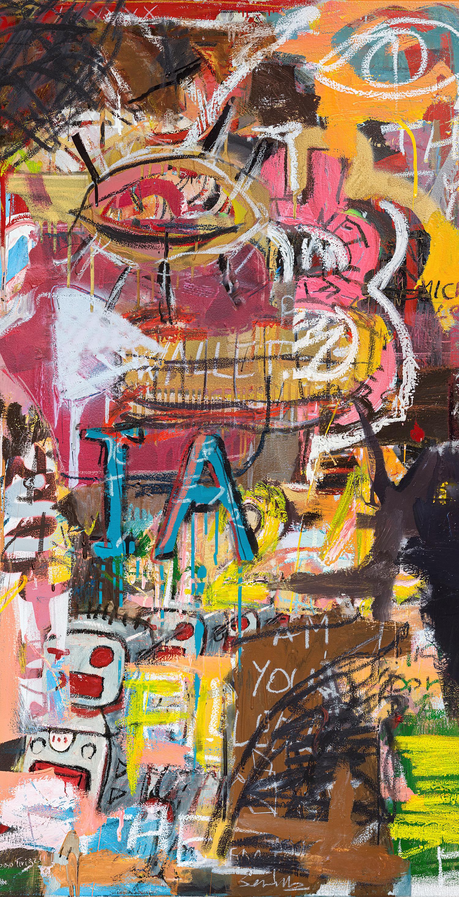 'Street Art Odyssey - triptych' di Diego Tirigall, realizzato su tela di alta qualità, è una magistrale rappresentazione di arte urbana fusa con un profondo commento sociale, che riflette il dinamismo e le complessità della società contemporanea.