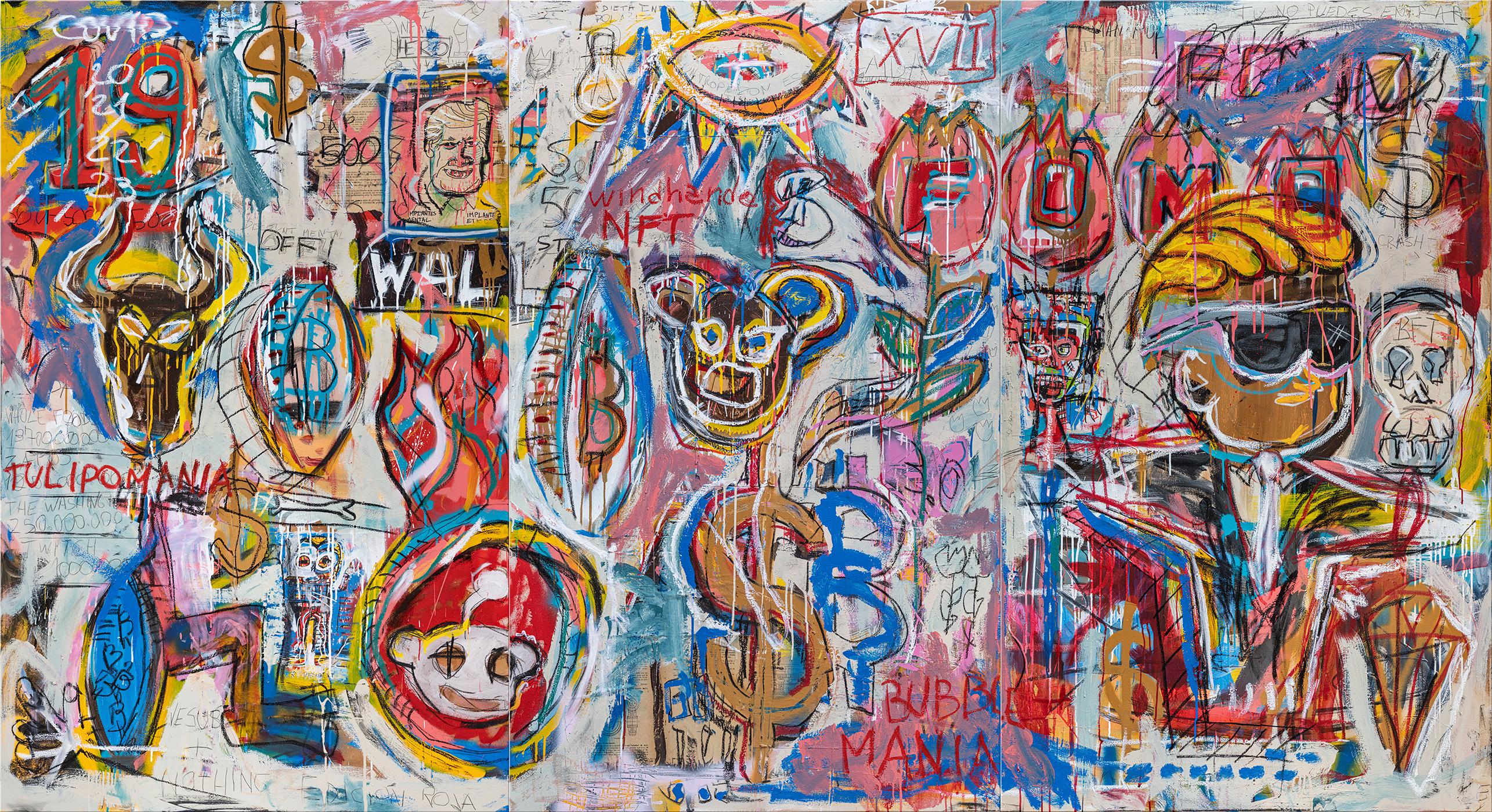 Tulipani Mania Street Art Stile Basquiat - Painting di Diego Tirigall