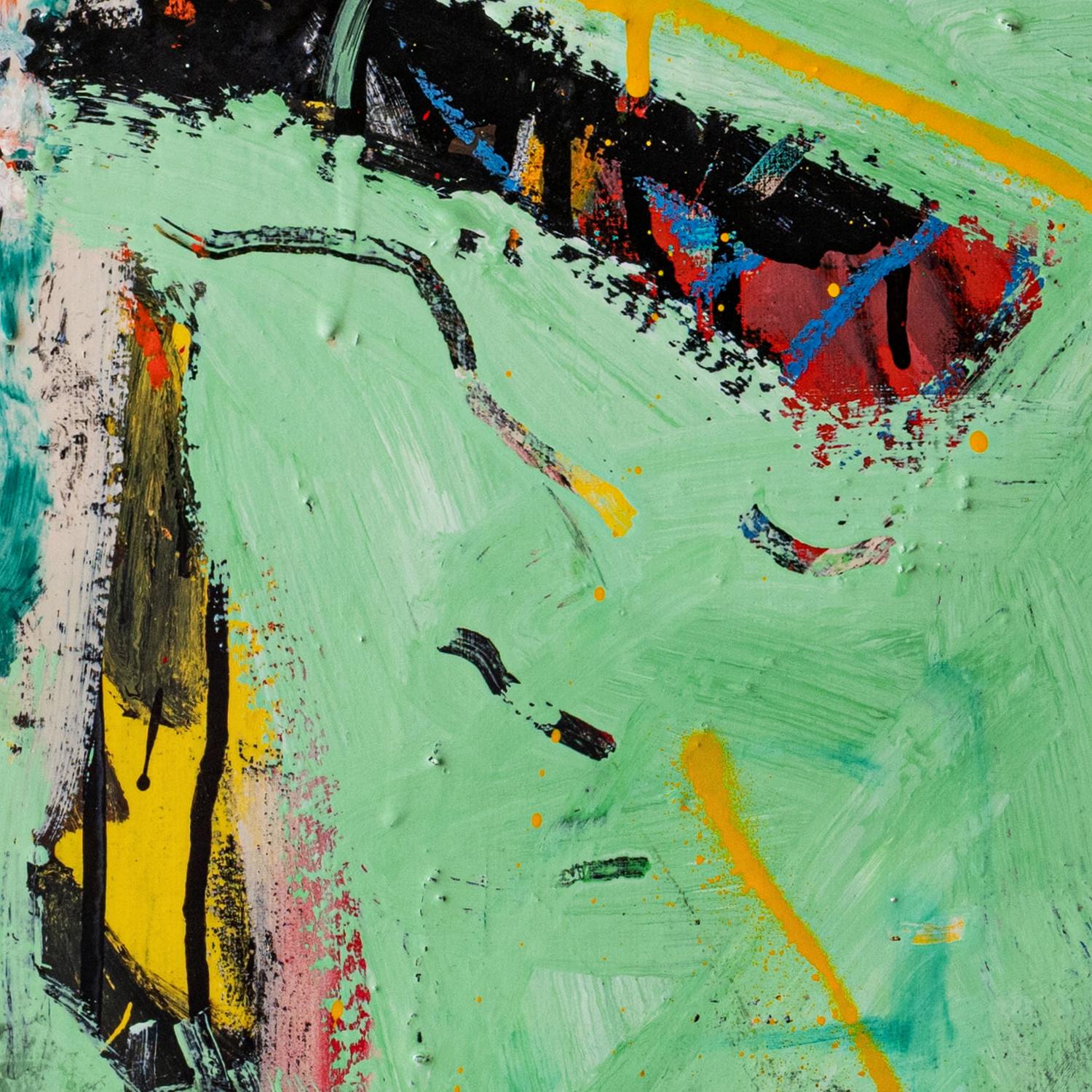 Ritratto di Basquiat Fuel: Stampa su tela impreziosita Serie. - Portrait Print Verde di Diego Tirigall