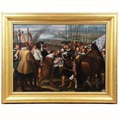 Antique oil on  canvas Historical Scene " The Surrender of Breda "after Diego Velasquez 