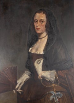 D'après Diego Velazquez (1599-1660), Huile du 20e siècle, La femme avec un éventail