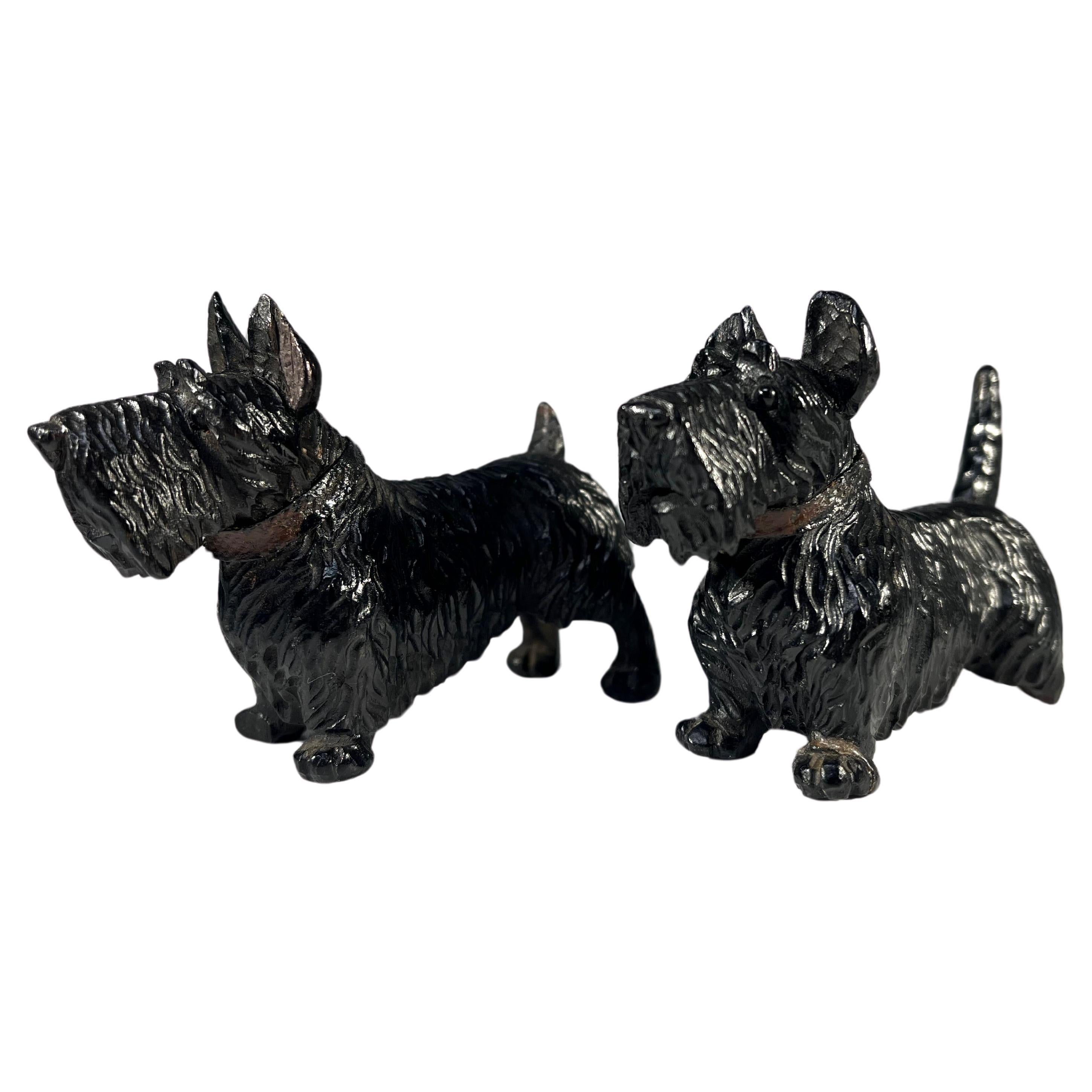Diehard Pair Of Miniature Black Forest Hand Carved Scottish Terrier Scottie Dogs