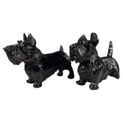 Diehard Pair Of Miniature Black Forest Hand Carved Scottish Terrier Scottie Dogs