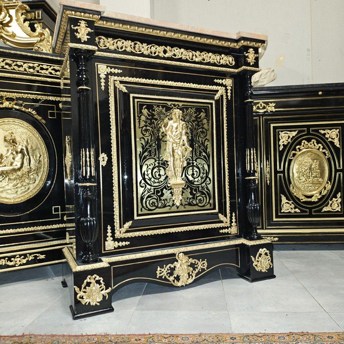 Diehl Black French Cabinet. Boulle Intarsien vergoldete Bronze Messing Napoleon III im Angebot 4