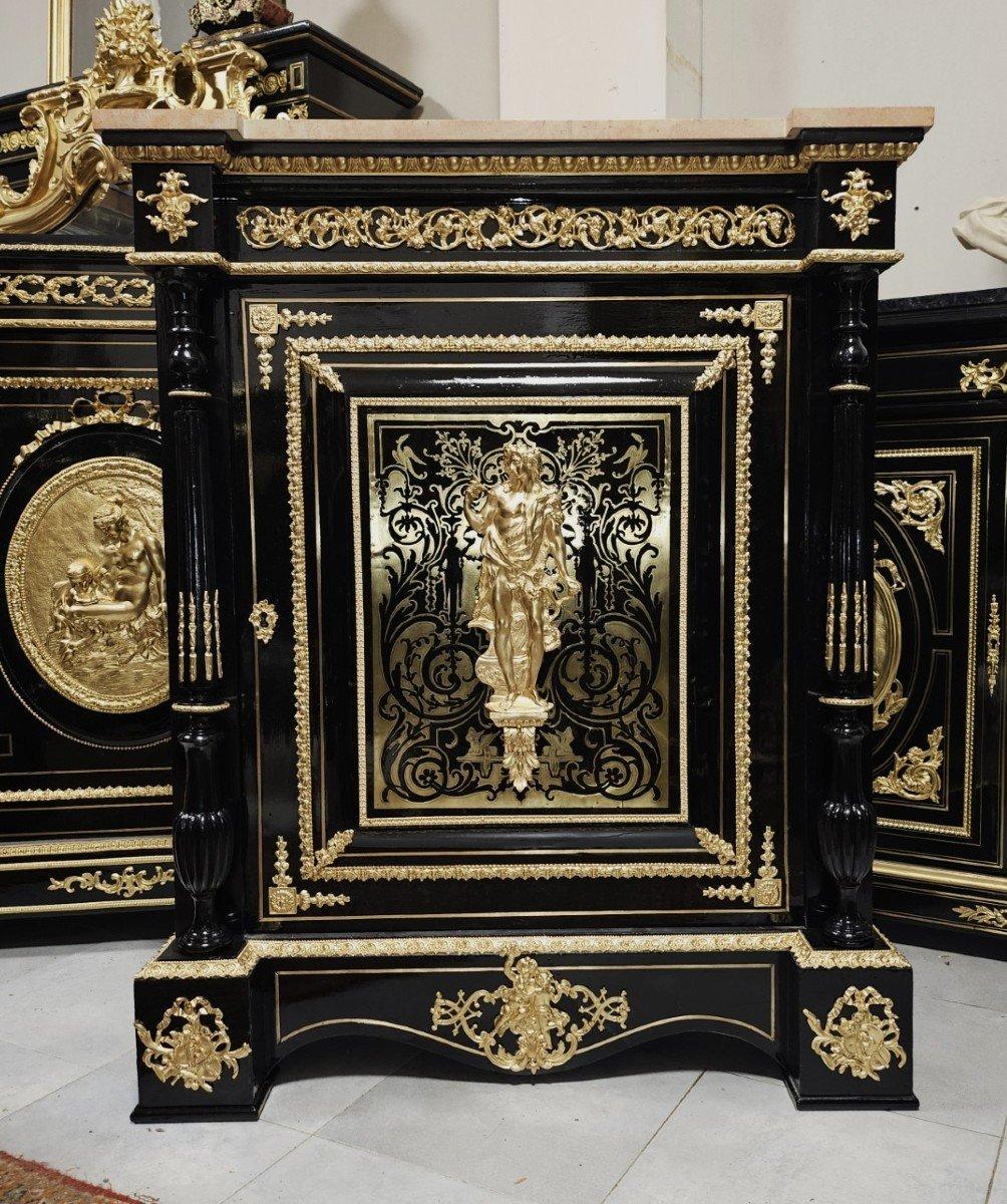 Diehl Black French Cabinet. Boulle Intarsien vergoldete Bronze Messing Napoleon III (Mittleres 19. Jahrhundert) im Angebot