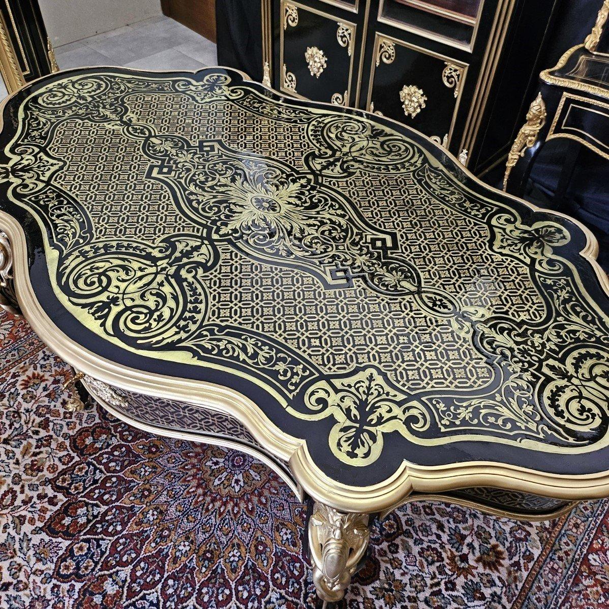 Diehl Table française noire Napoléon III Boulle Laiton Bronze doré 19ème siècle en vente 6