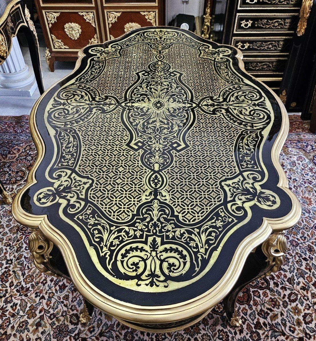 Noirci Diehl Table française noire Napoléon III Boulle Laiton Bronze doré 19ème siècle en vente